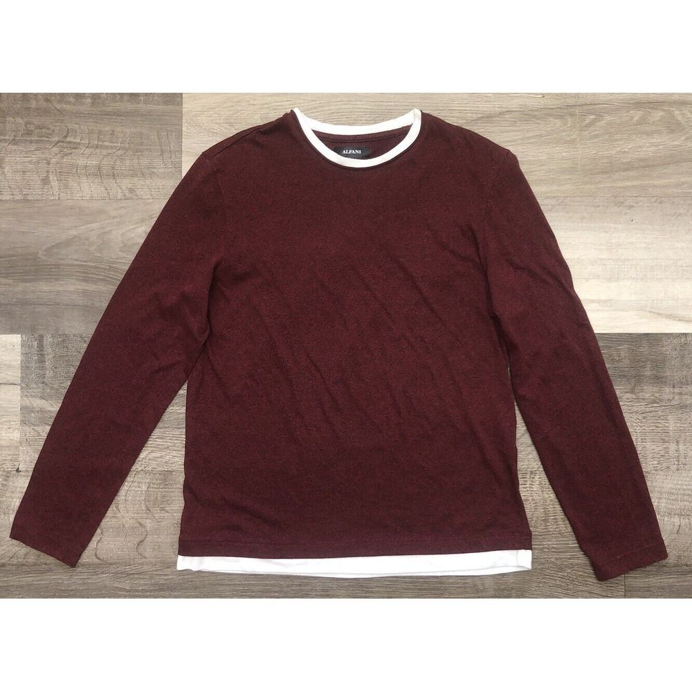 Alfani Long Sleeve T Shirt Women's S Burgundy White Stretch Base Layer